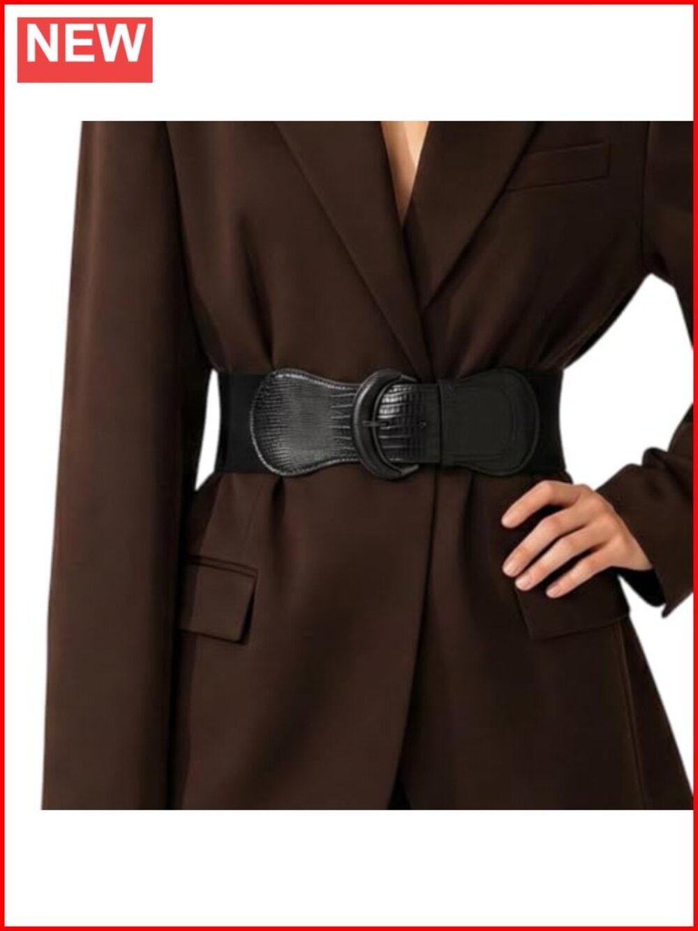 Wide Elastic Waist Belt Faux Leather Vintage Buckle Dress Accessory